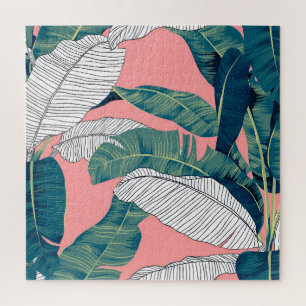 Banana Tree Botanical: Bright Red Seamless Jigsaw Puzzle