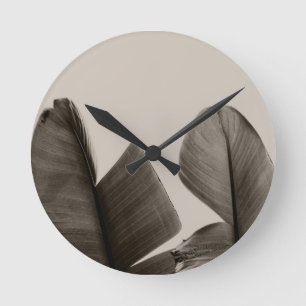 Banana Tree Leaves in Sepia Round Clock