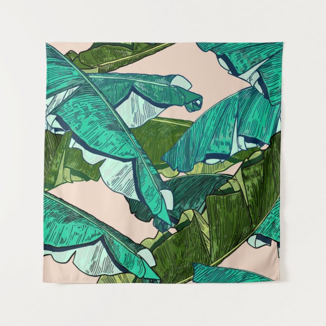 Banana tropical Leaves seamless Pattern Tapestry (Front)