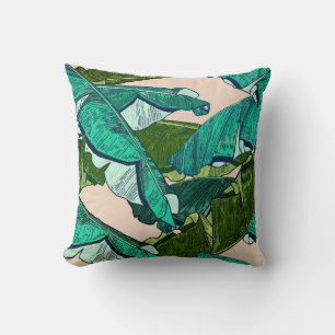Banana tropical Leaves seamless Pattern Throw Pillow