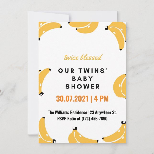 Banana twins baby shower invitation (Devant)