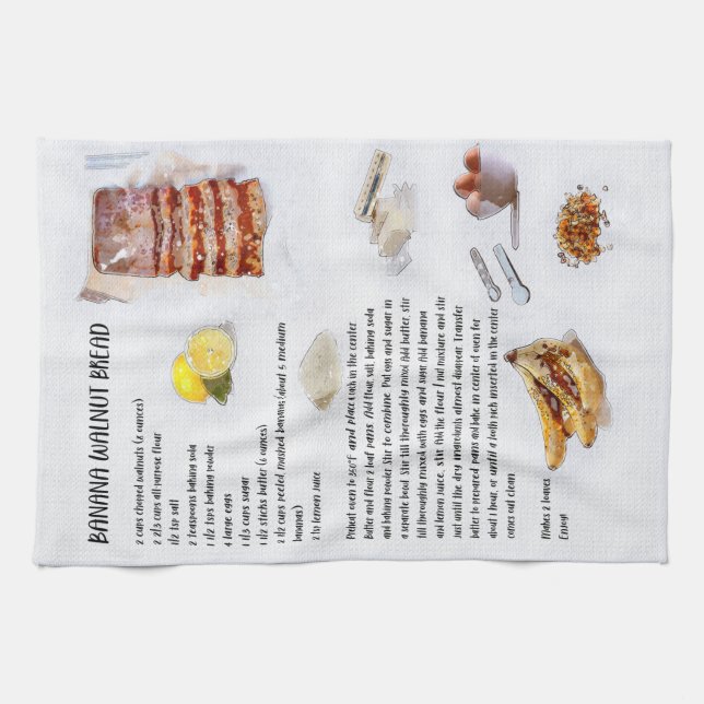 BANANA WALNUT BREAD Recipe Kitchen Towel (Horizontal)
