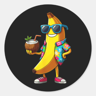 Banana Wearing Sunglasses Drinking Coconut Summer Classic Round Sticker