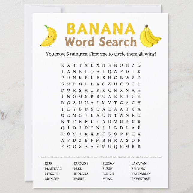 Banana Word Search Game (Front)