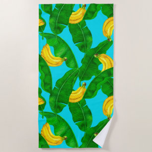 Bananas and leaves watercolor design beach towel