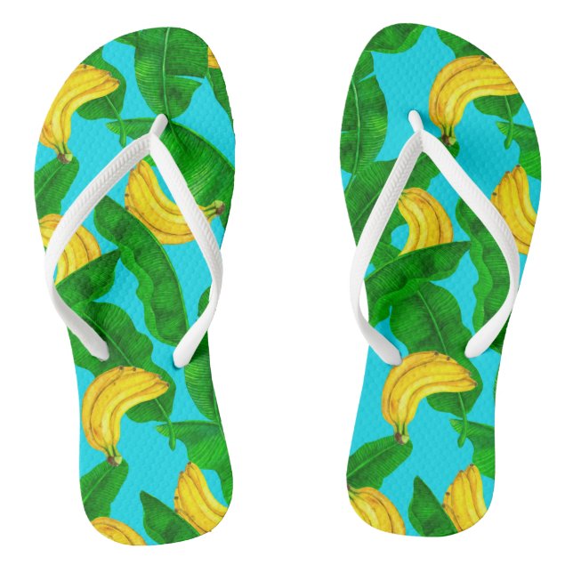 Bananas and leaves watercolor design flip flops (Footbed)
