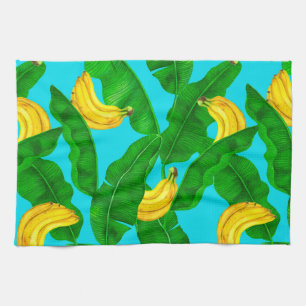 Bananas and leaves watercolor design kitchen towel