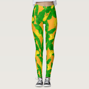 Bananas and leaves watercolor design leggings