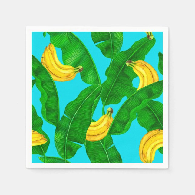 Bananas and leaves watercolor design napkin (Front)