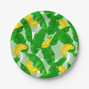 Bananas and leaves watercolor design paper plate