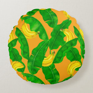 Bananas and leaves watercolor design round pillow