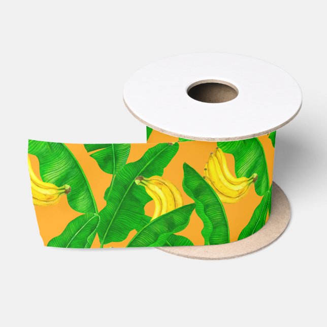 Bananas and leaves watercolor design satin ribbon (Spool)