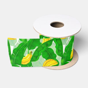 Bananas and leaves watercolor design satin ribbon