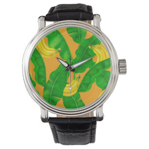 Bananas and leaves watercolor design watch