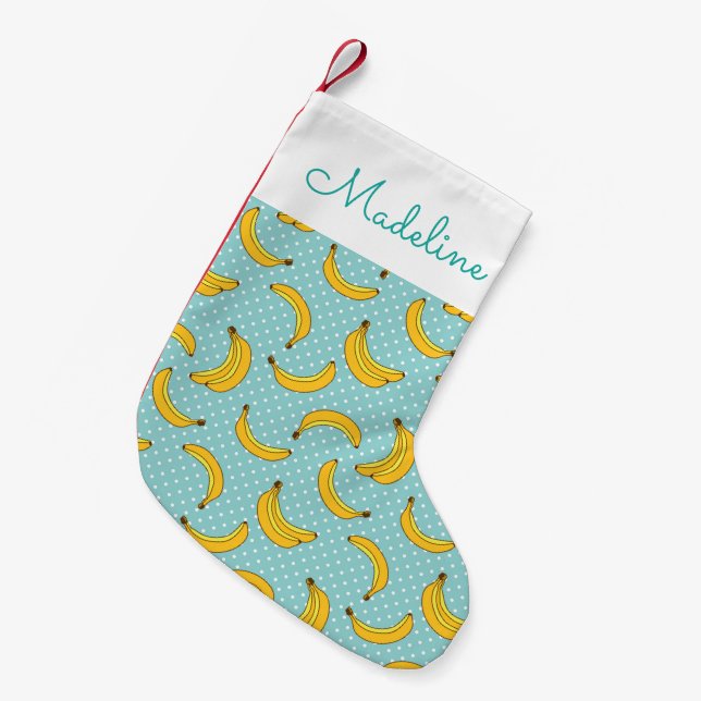 Bananas And Polk Dots | Add Your Name Small Christmas Stocking (Front (Hanging))