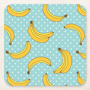 Bananas And Polk Dots Square Paper Coaster