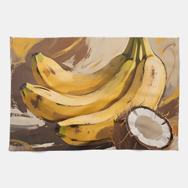 Bananas Coconut Still Life Kitchen Towel (Horizontal)