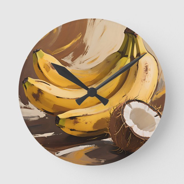 Bananas Coconut Still Life Round Clock (Front)