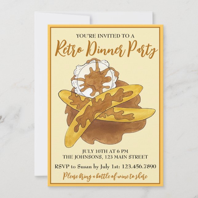 Bananas Foster Retro Dinner Party Dessert Food Invitation (Front)