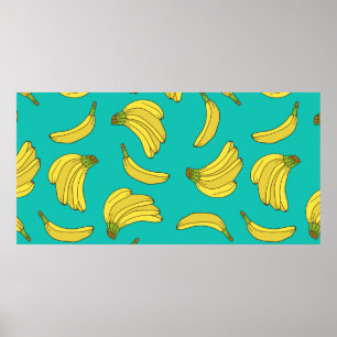 Bananas hand drawn seamless pattern. Sketch illust Poster