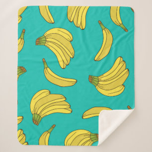 Bananas hand drawn seamless pattern. Sketch illust Sherpa Blanket