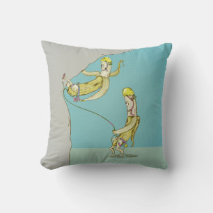 Bananas rock climbing funny fruit throw pillow