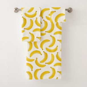 Bananas Tropical Fruit Print, Yellow and White Bath Towel Set