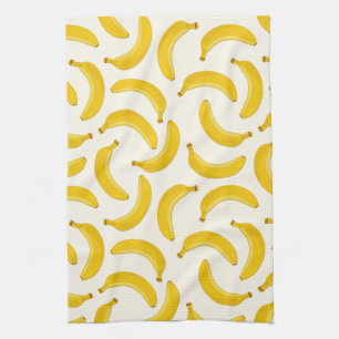 Bananas Tropical Fruit Print, Yellow and White Kitchen Towel