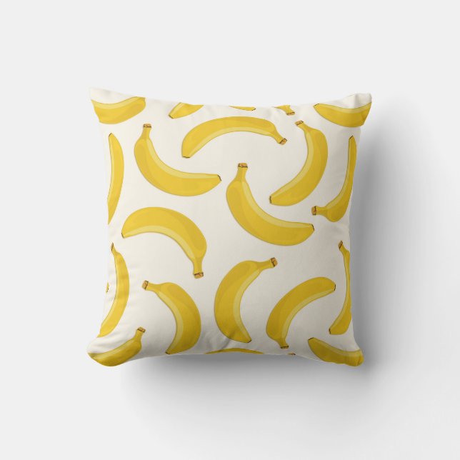 Bananas Tropical Fruit Print, Yellow and White Outdoor Pillow (Front)