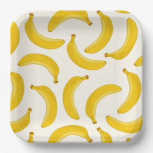 Bananas Tropical Fruit Print, Yellow and White Paper Plate