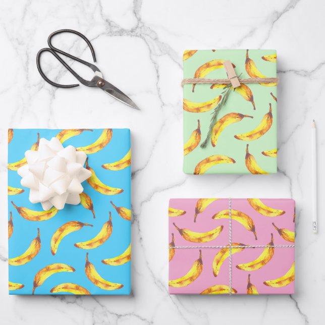 Bananas Watercolor Pattern Wrapping Paper Sheet (Front)