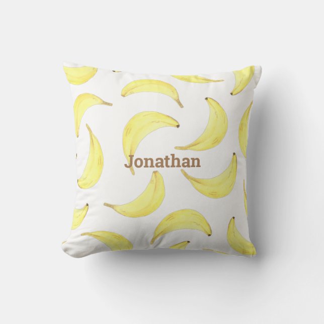 Bananas Yellow Simple Name Fruit Typography Throw Pillow (Front)