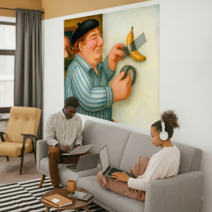 Banane Collée - Grande Impression sur Toile Encadr