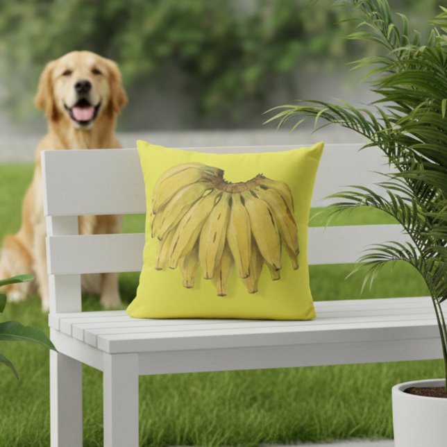 Bananes Jaune Coussin extérieur 16x16 (Yellow outdoor pillow - 16x16 - bananas! )