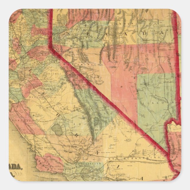 Bancroft's Map Of California, Nevada, Utah Square Sticker (Front)