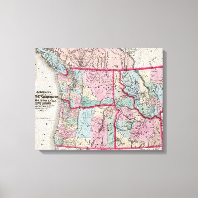 Bancroft's Map Of Oregon, Washington, Idaho Canvas Print (Front)