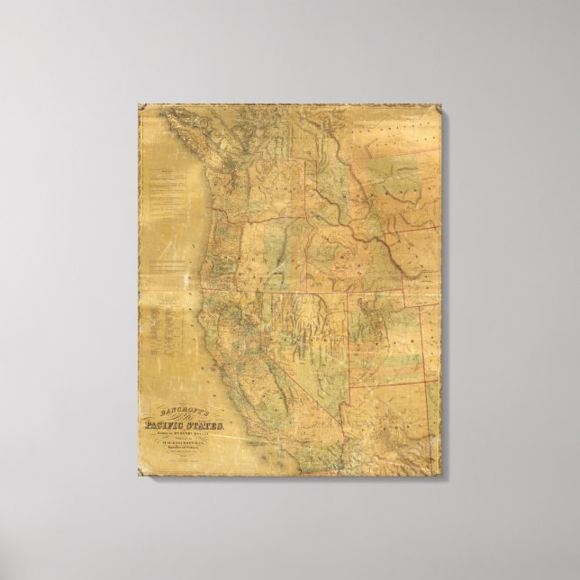 Bancroft's Map Of The Pacific States Canvas Print (Front)