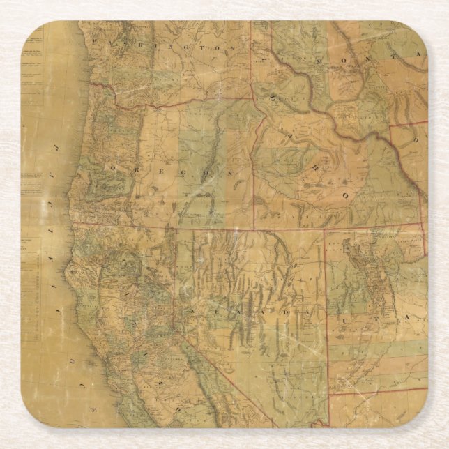 Bancroft's Map Of The Pacific States Square Paper Coaster (Front)