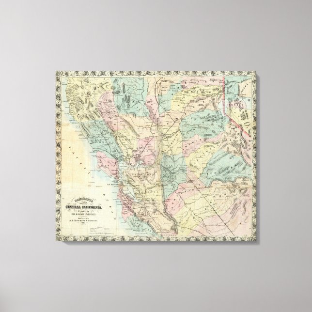Bancroft's New Map Of Central California Canvas Print (Front)