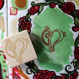 Band Class Bass and Treble Clef Heart              Rubber Stamp