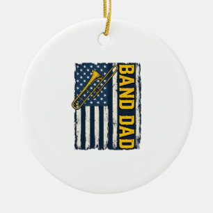Band Dad Trombone American Flag Vintage Shirt Desi Ceramic Ornament