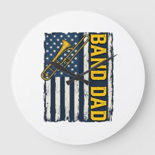 Band Dad Trombone American Flag Vintage Shirt Desi Large Clock