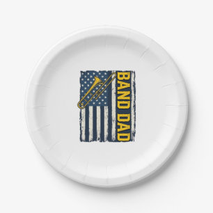 Band Dad Trombone American Flag Vintage Shirt Desi Paper Plate