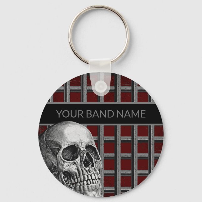 Band Merch Custom Name Rock Skull Metal Music Keychain (Front)