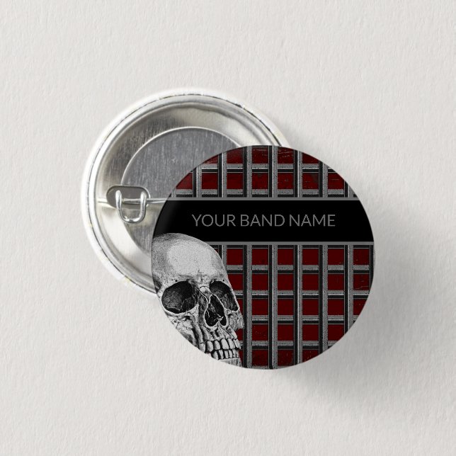 Band Merch Custom Name Skull Rock Roll Metal Music 1 Inch Round Button (Front & Back)