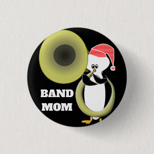 Band Mom Baby Penguin Playing Tuba 1 Inch Round Button