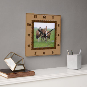 Band Of Appaloosa Horses Square Wall Clock