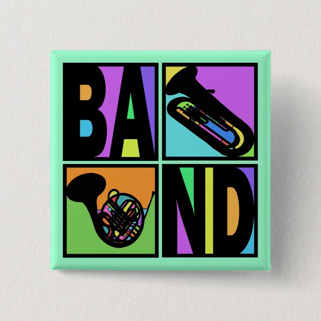 BAND POP ART SQUARES 2 INCH SQUARE BUTTON (Front)