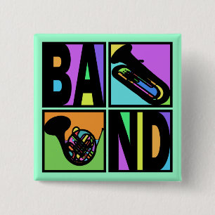 BAND POP ART SQUARES 2 INCH SQUARE BUTTON