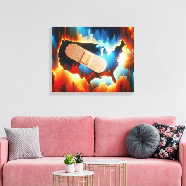 Bandage On a Neon USA Map Canvas Print (Insitu(LivingRoom))